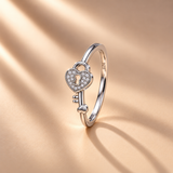 925 Silver Moissanite Heart Lock Key Ring for Women