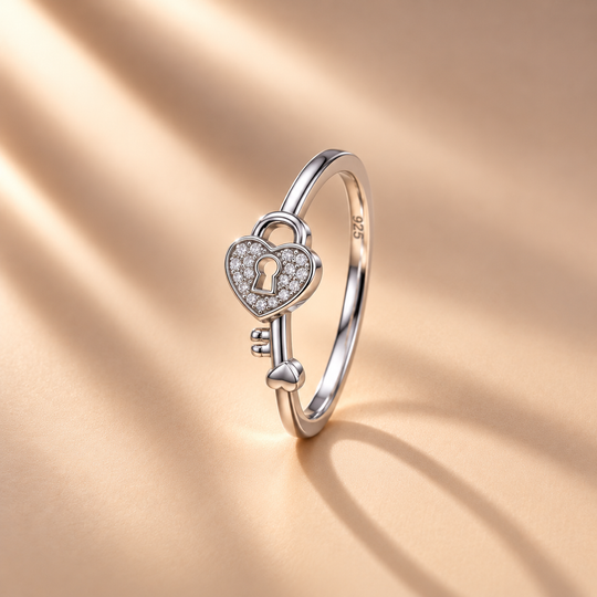 Love & Promise 925 Sterling Silver Heart Lock Statement Ring