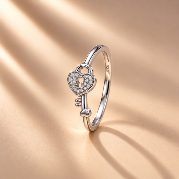 Love & Promise 925 Sterling Silver Heart Lock Statement Ring