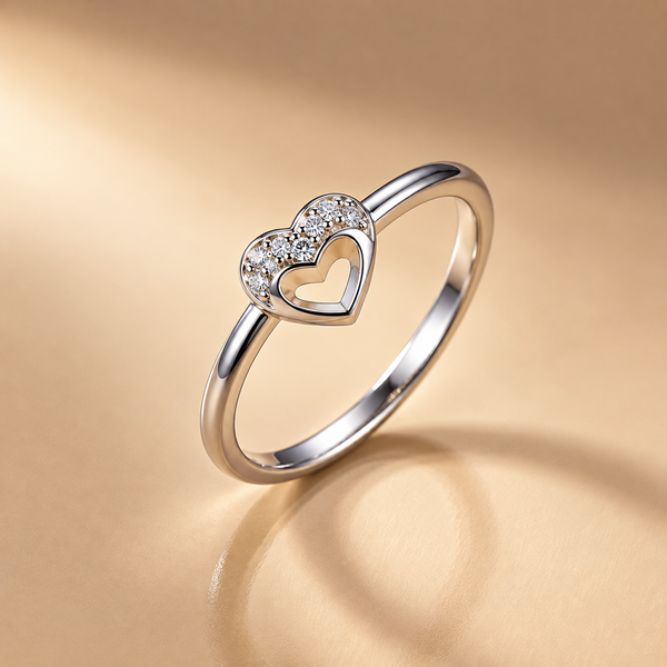 925 Sterling Silver Heart Moissanite Engagement Ring