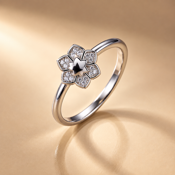 925 Silver Moissanite Flower Ring for Women