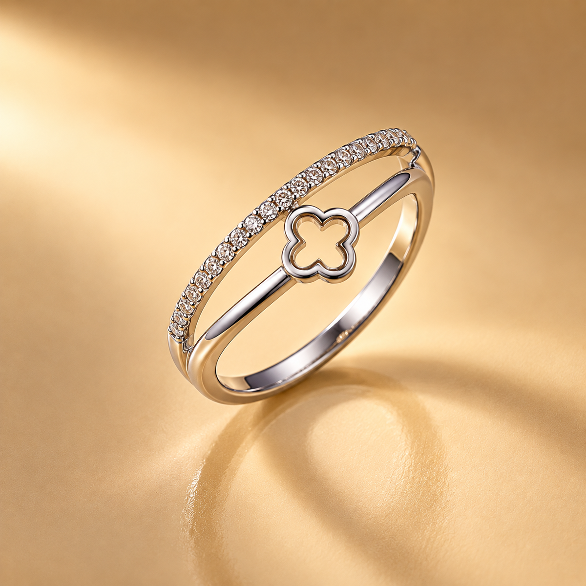 925 Silver Clover Moissanite Double Band Ring