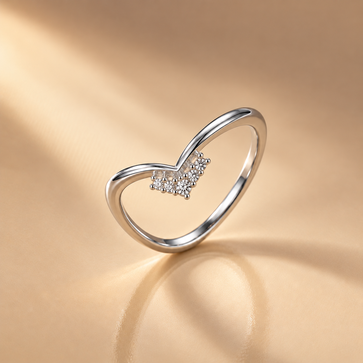 925 Silver Moissanite V Shape Chevron Ring