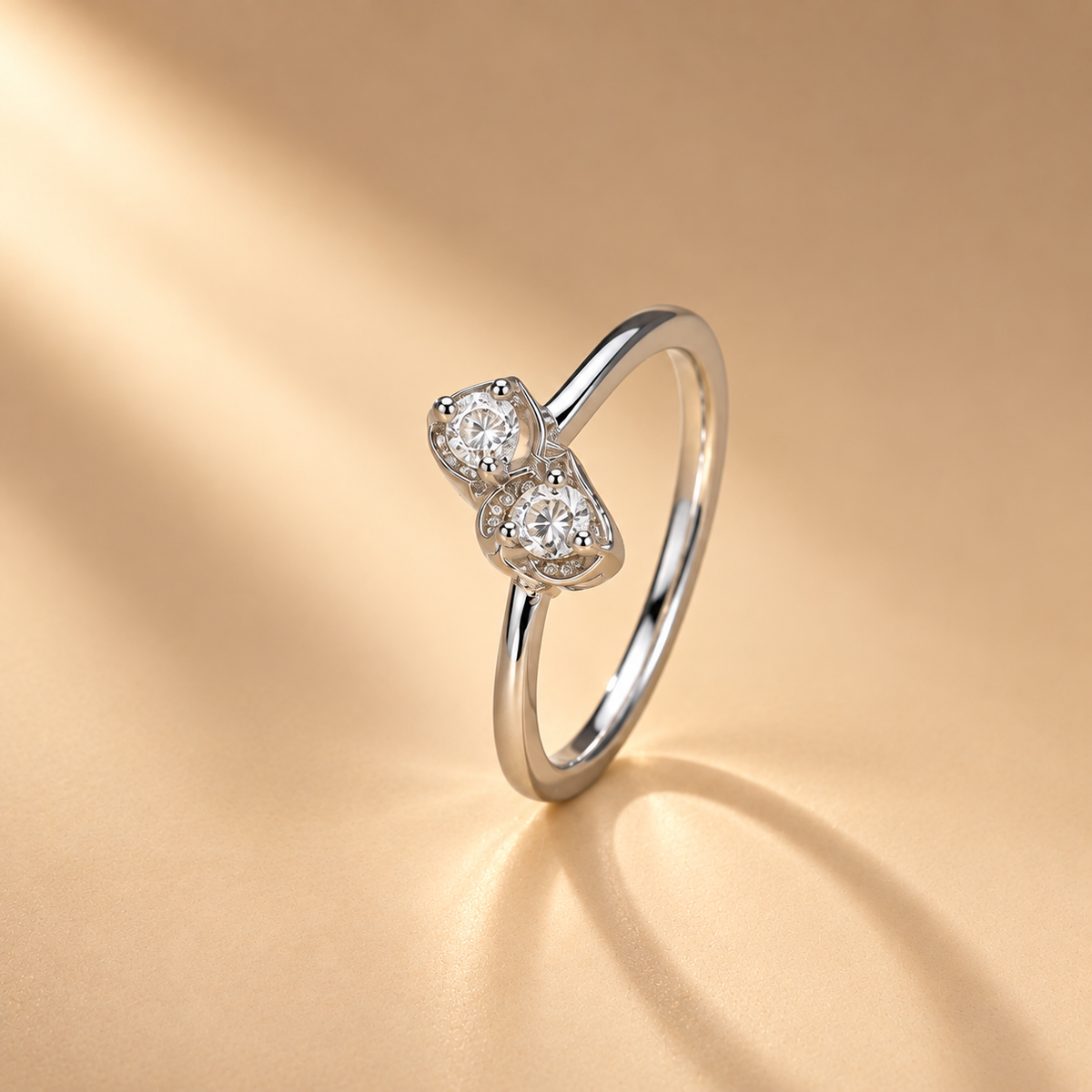 925 Silver Twin Heart Moissanite Ring