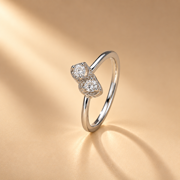 925 Silver Twin Heart Moissanite Ring