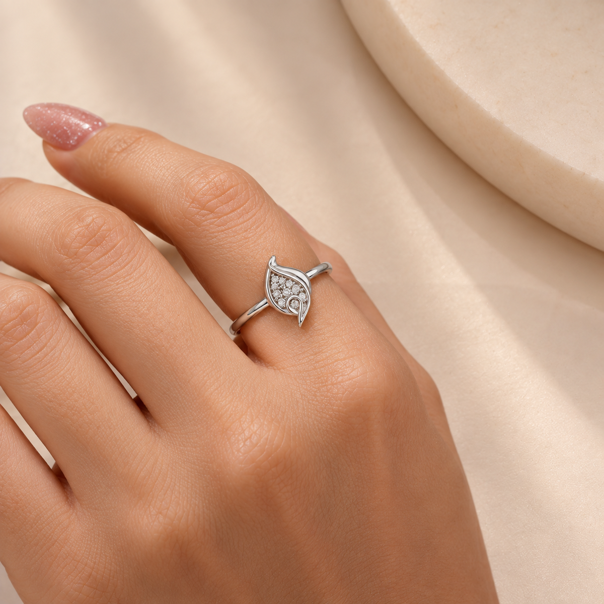 925 Silver Moissanite Leaf Ring for Women