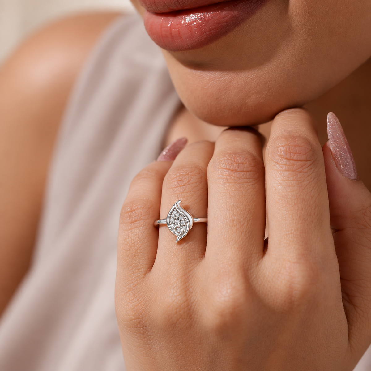925 Silver Moissanite Leaf Ring for Women