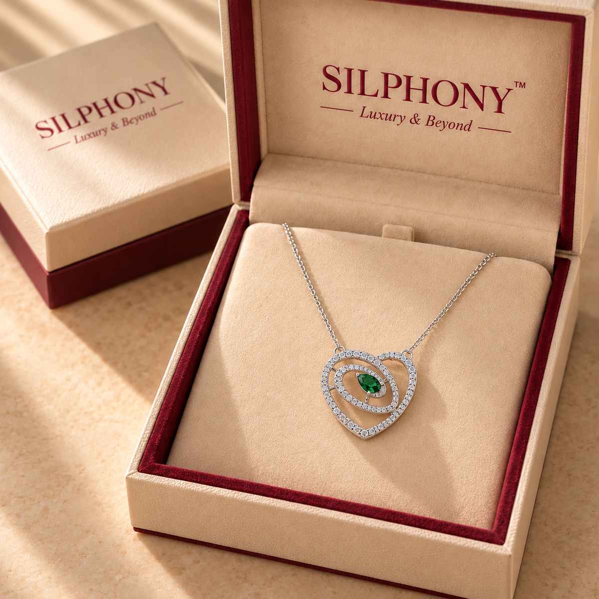 Green Quartz Moissanite Heart Pendant Chain