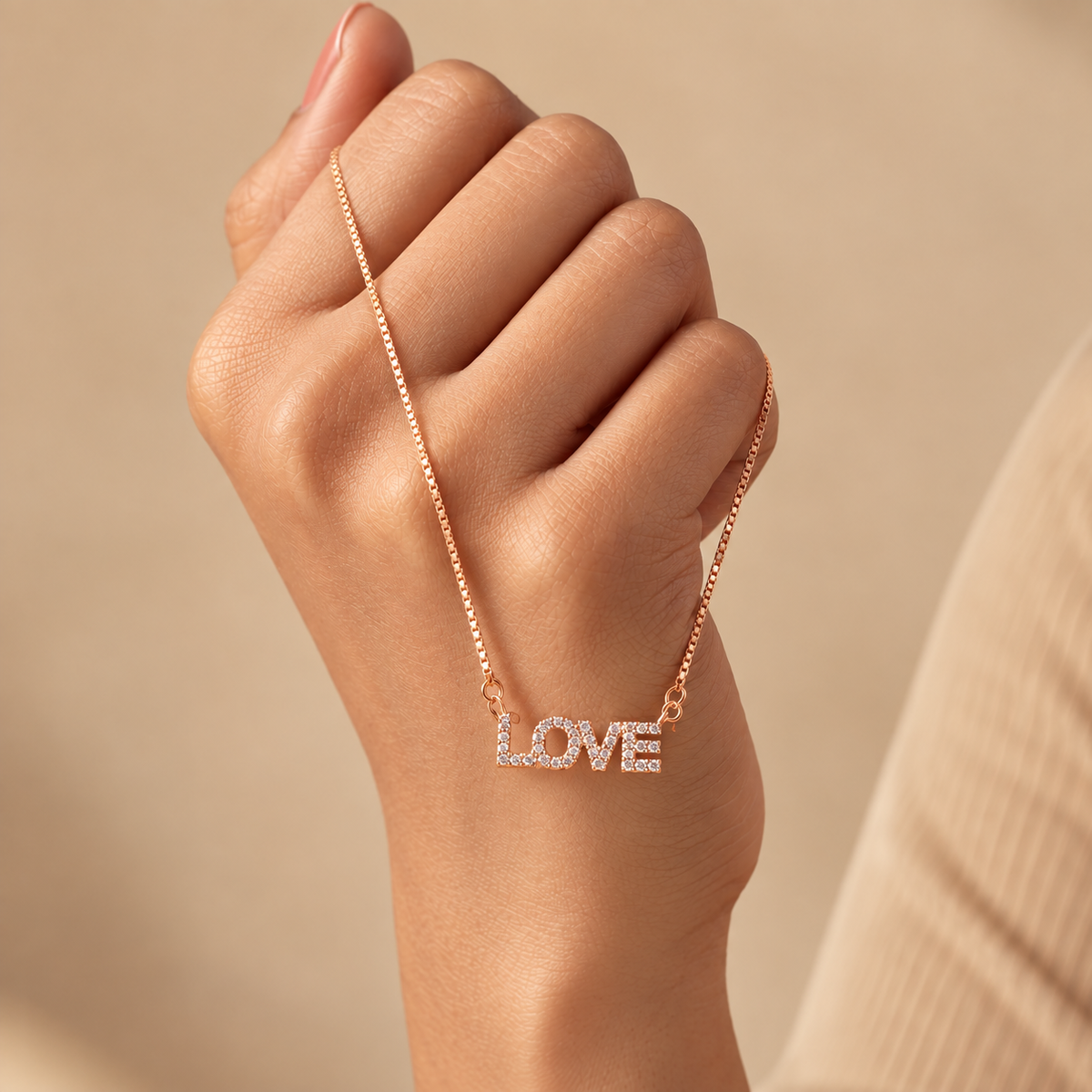 925 Silver Moissanite LOVE Letter Pendant Chain