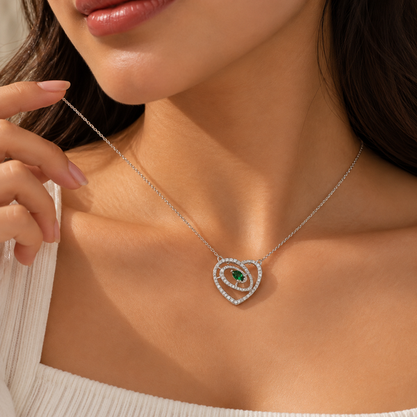 Green Quartz Moissanite Heart Pendant Chain
