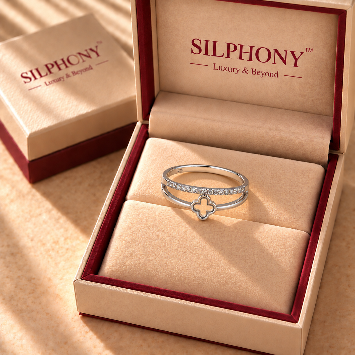 925 Silver Clover Moissanite Double Band Ring