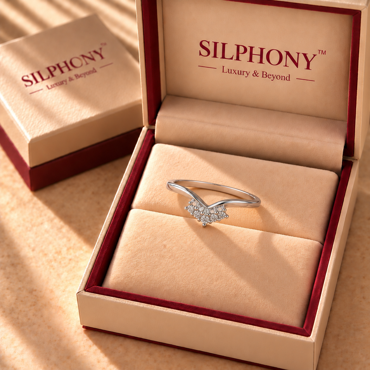 925 Silver Moissanite V Shape Chevron Ring