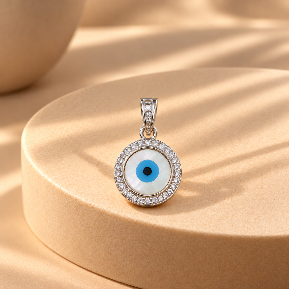 Evil Eye Silver Pendant Pearl Moissanite for Women