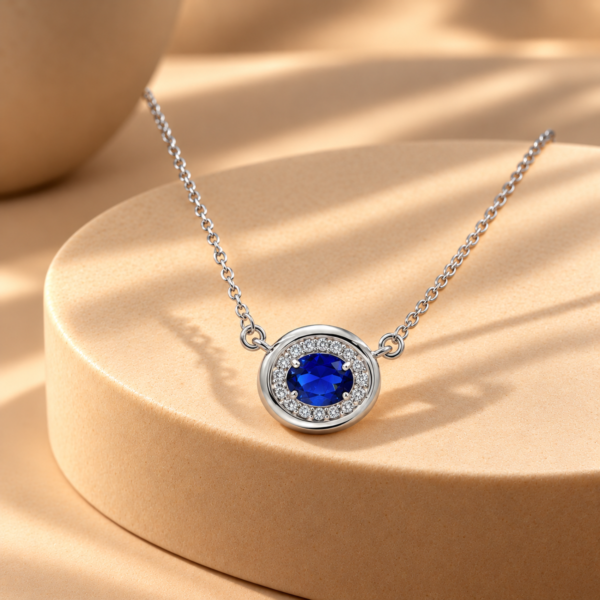 925 Silver Blue Quartz Moissanite Chain Pendant for Women