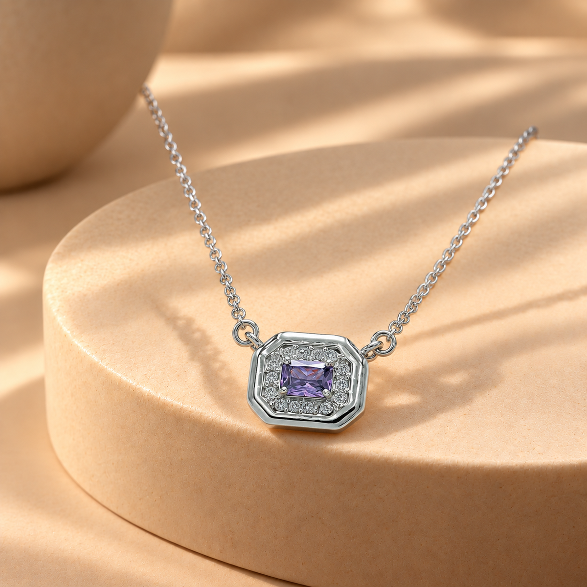 Silver Purple Quartz Moissanite Pendant Chain for Women