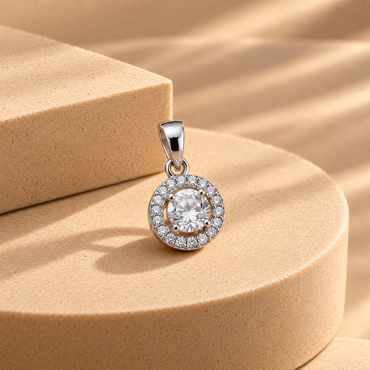 925 Silver Moissanite Halo Solitaire Pendant