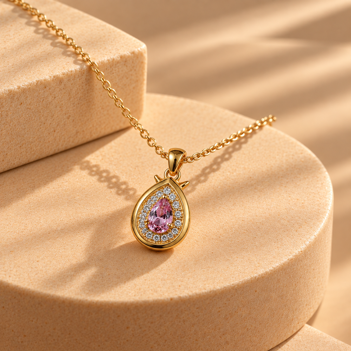 925 Silver Teardrop Pink Quartz Moissanite Pendant Chain
