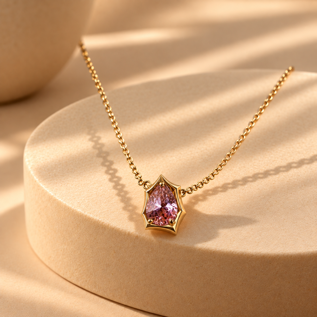 925 Sterling Silver Pink Quartz Teardrop Chain Pendant