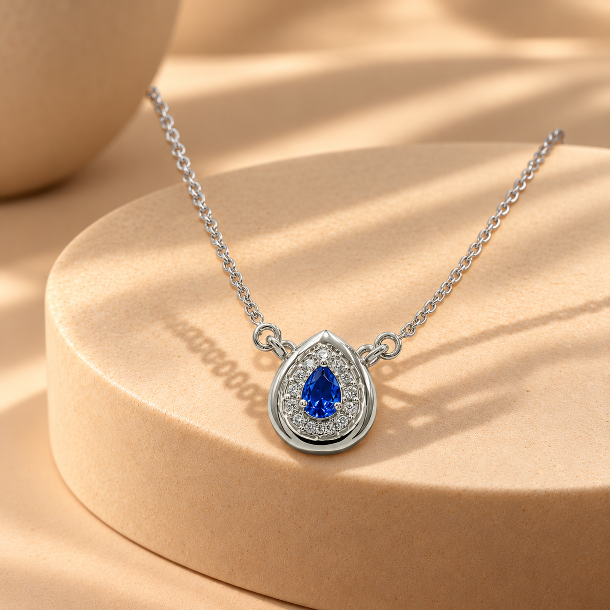 925 Silver Blue Teardrop Pendant Chain