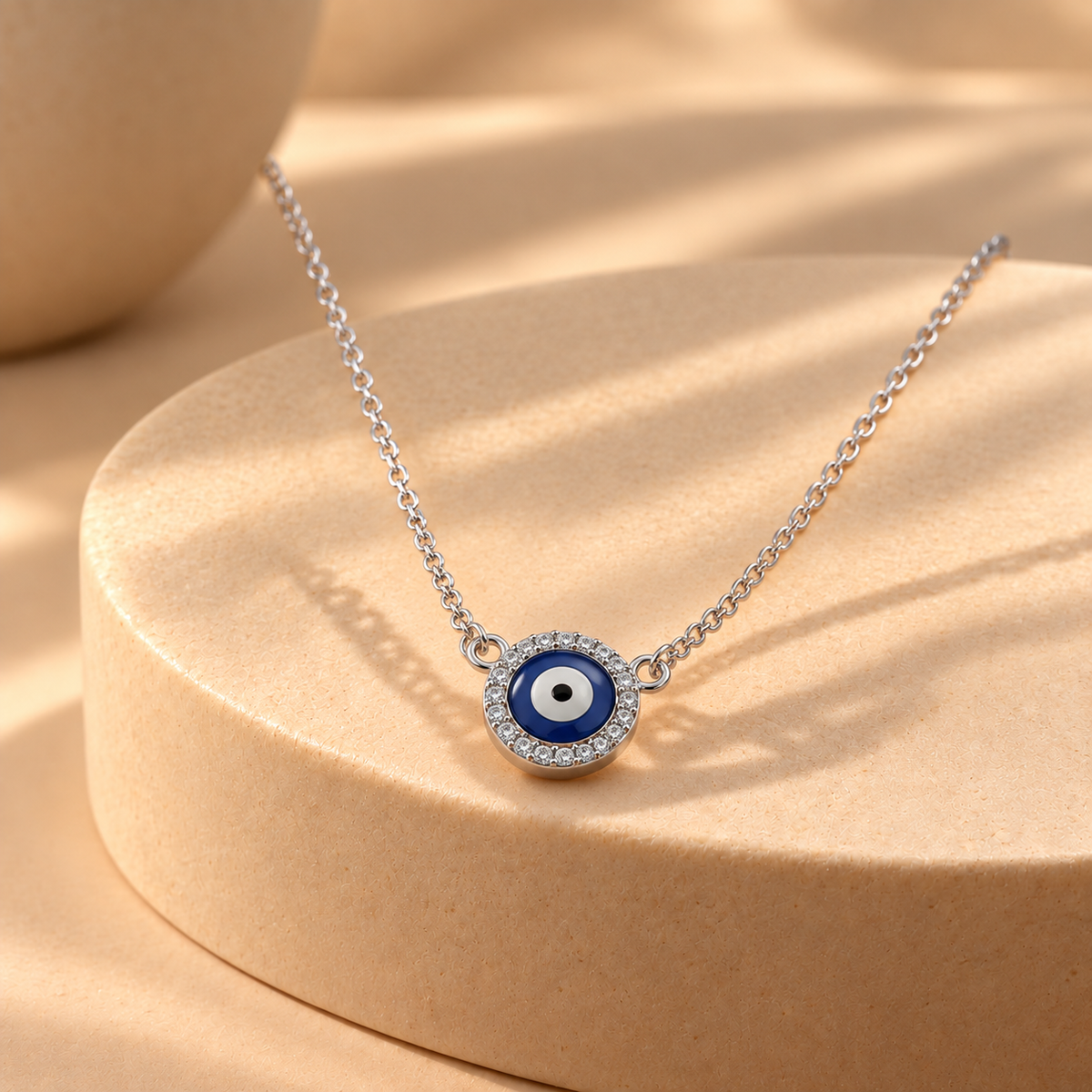 925 Silver Moissanite Round Evil Eye Chain Pendant