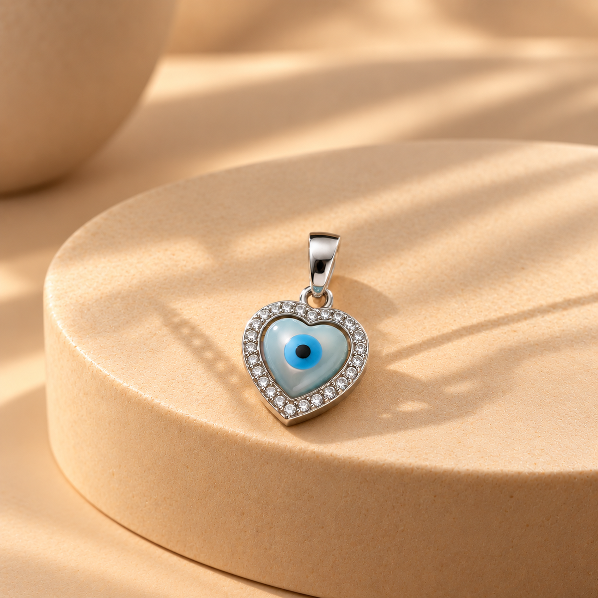 925 Silver Heart Evil Eye Moissanite Pendant