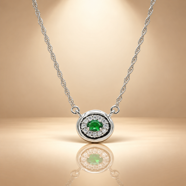 Green Oval Halo Moissanite Pendant Chain