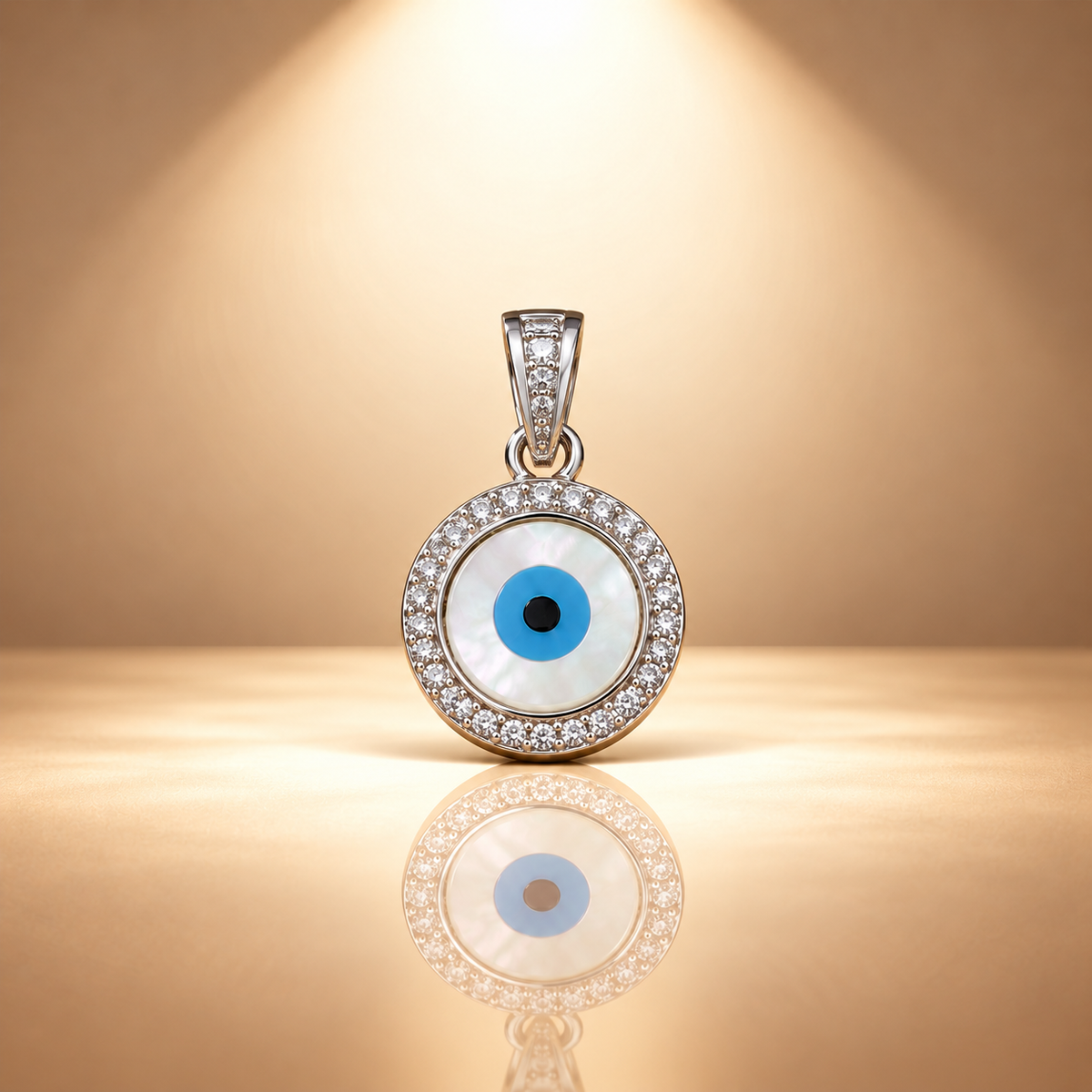 Evil Eye Silver Pendant Pearl Moissanite for Women