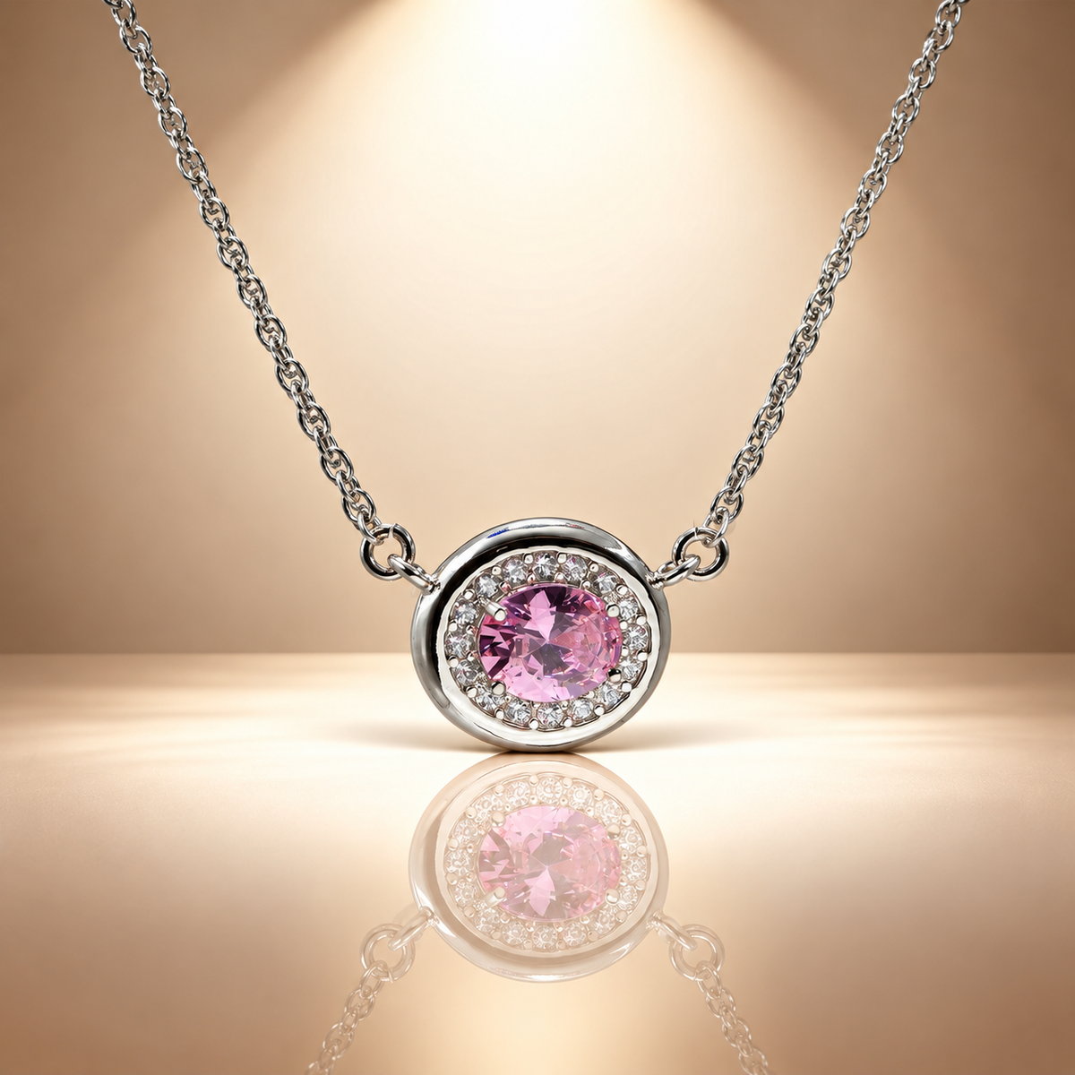 925 Silver Pink Quartz Moissanite Pendant with Chain for Women