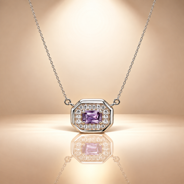 Silver Purple Quartz Moissanite Pendant Chain for Women