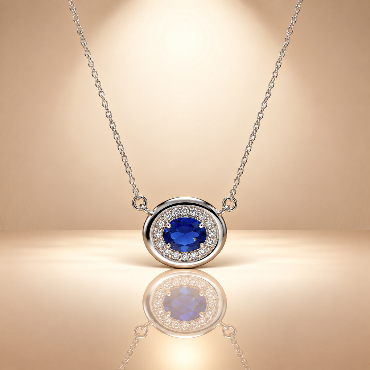 925 Silver Blue Quartz Moissanite Chain Pendant for Women