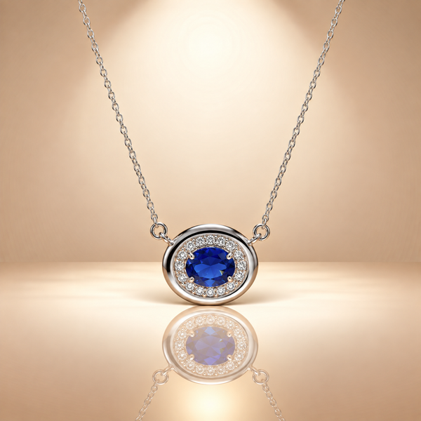 925 Silver Blue Quartz Moissanite Chain Pendant for Women