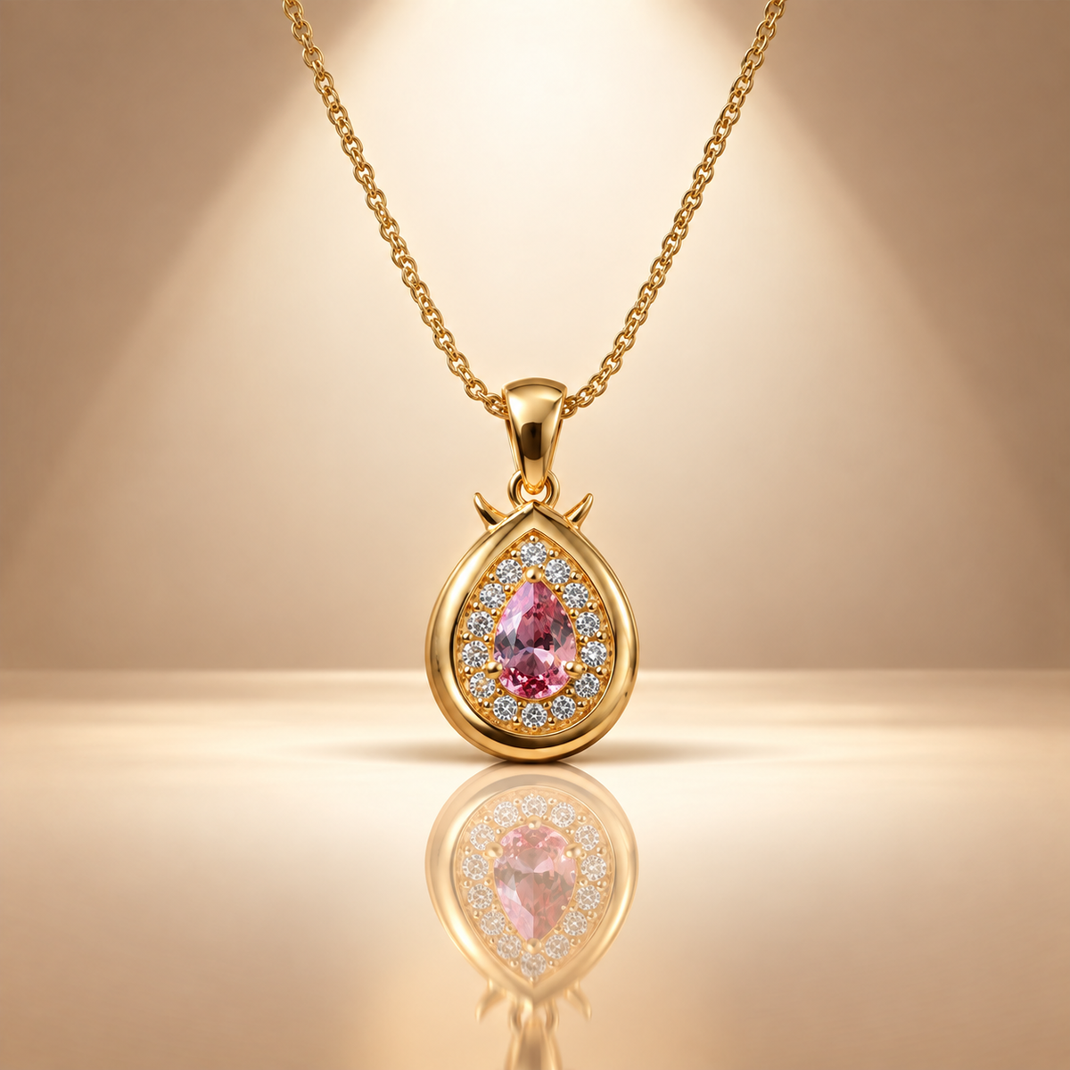 925 Silver Teardrop Pink Quartz Moissanite Pendant Chain