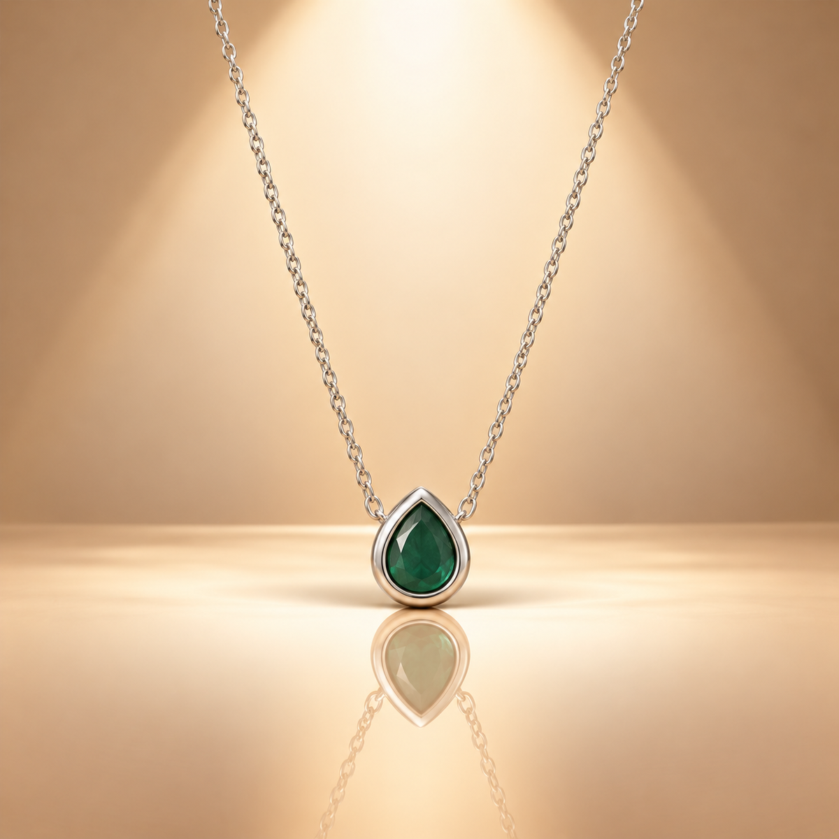 925 Silver Green Quartz Teardrop Chain Pendant