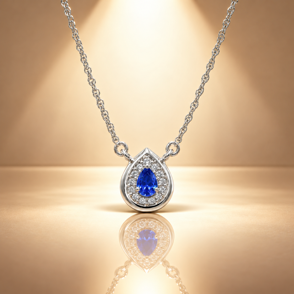 925 Silver Blue Teardrop Pendant Chain