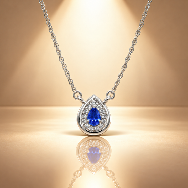 925 Silver Blue Teardrop Pendant Chain