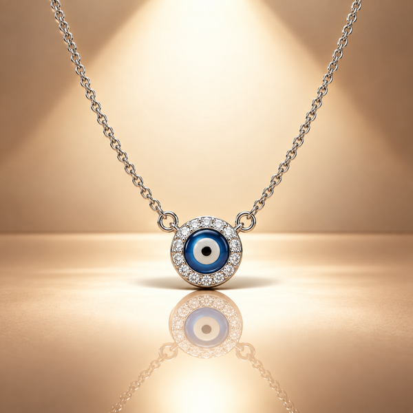 925 Silver Moissanite Round Evil Eye Chain Pendant