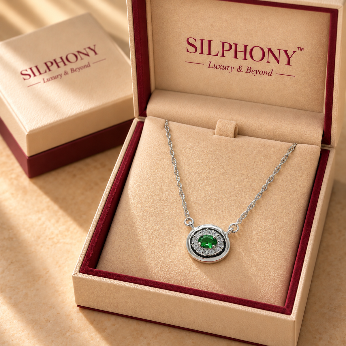 Green Oval Halo Moissanite Pendant Chain
