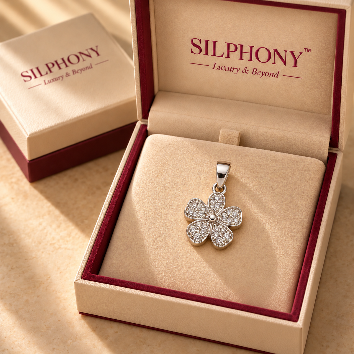 925 Sterling Silver Moissanite Flower Pendant