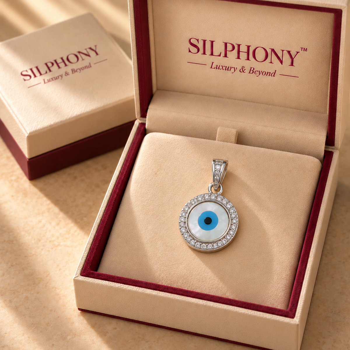 Evil Eye Silver Pendant Pearl Moissanite for Women