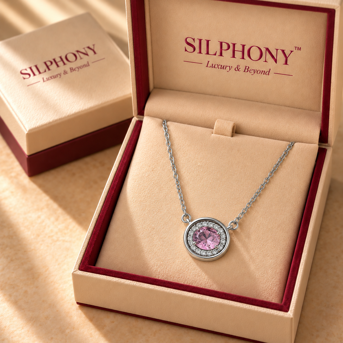 925 Silver Pink Quartz Moissanite Pendant with Chain for Women