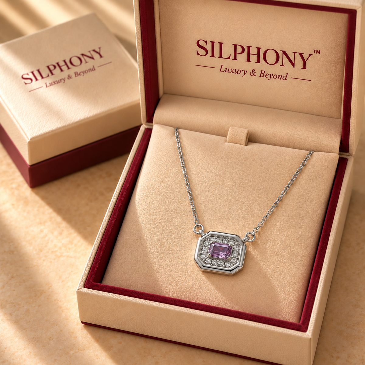 Silver Purple Quartz Moissanite Pendant Chain for Women