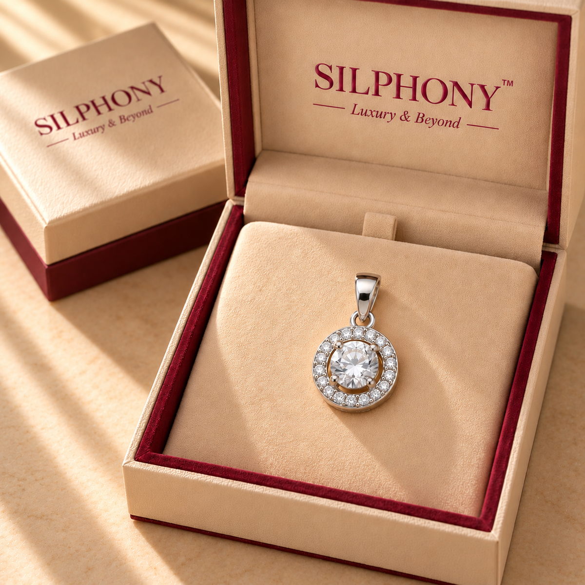 925 Silver Moissanite Halo Solitaire Pendant