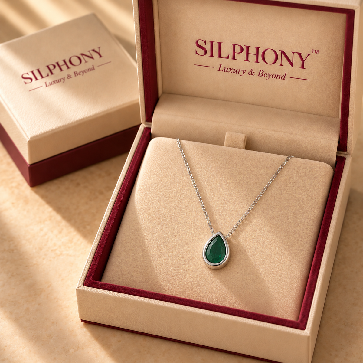 925 Silver Green Quartz Teardrop Chain Pendant