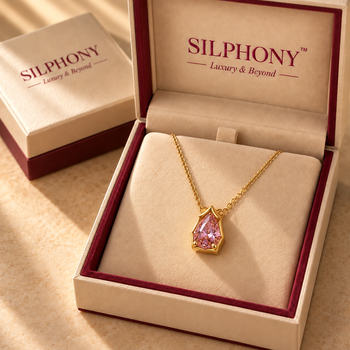 925 Sterling Silver Pink Quartz Teardrop Chain Pendant