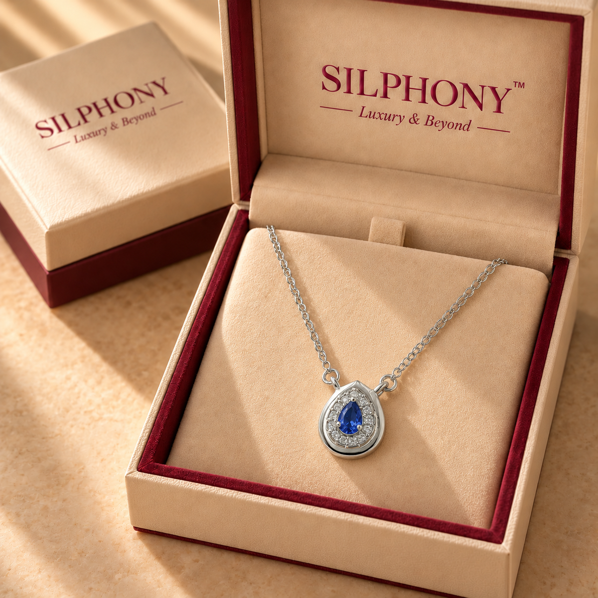 925 Silver Blue Teardrop Pendant Chain