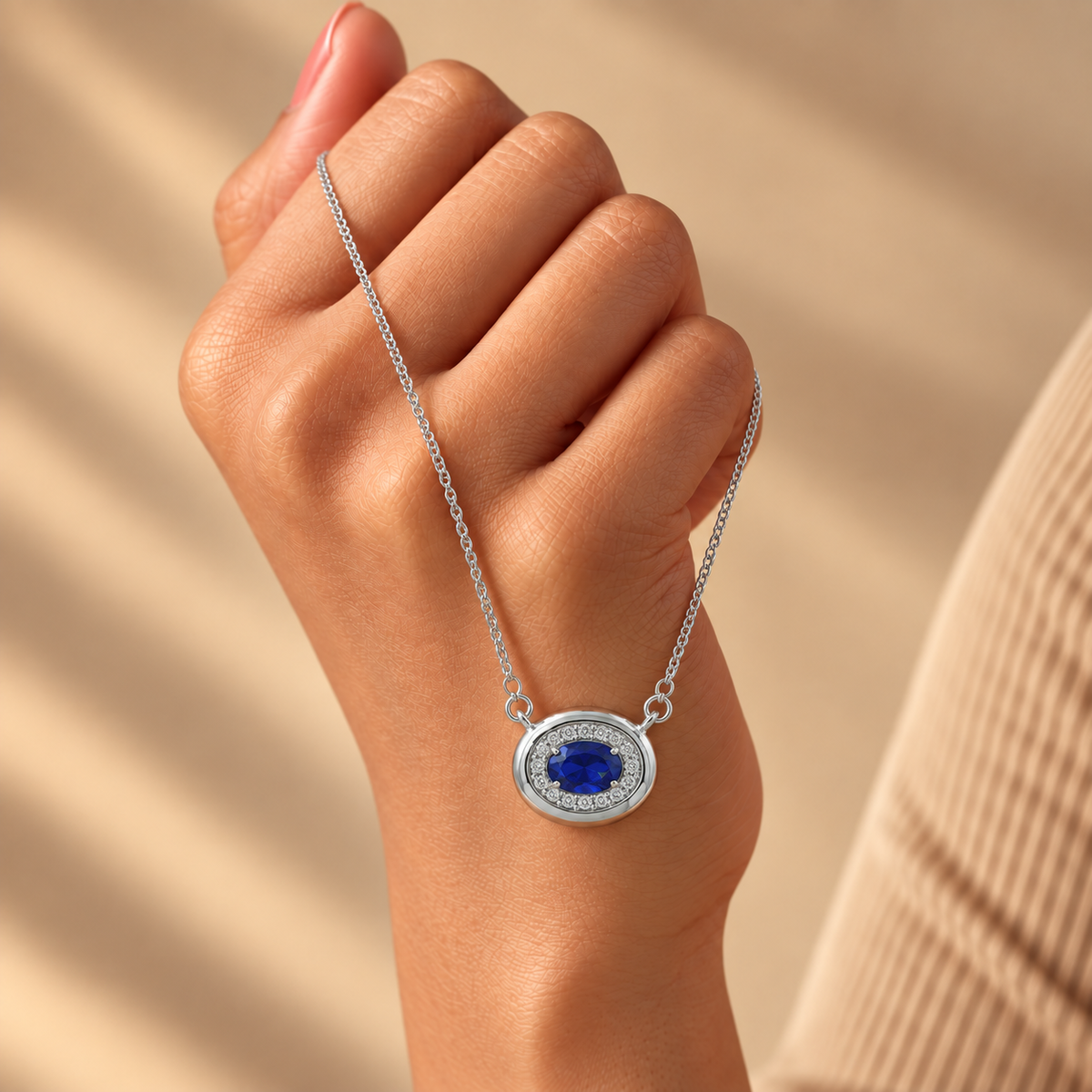 925 Silver Blue Quartz Moissanite Chain Pendant for Women