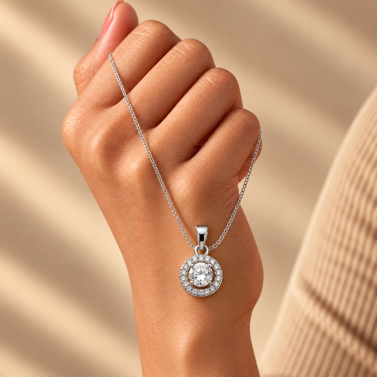 925 Silver Moissanite Halo Solitaire Pendant