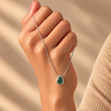 925 Silver Green Quartz Teardrop Chain Pendant