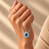 925 Silver Blue Teardrop Pendant Chain
