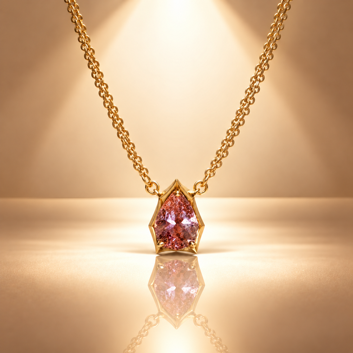 925 Sterling Silver Pink Quartz Teardrop Chain Pendant